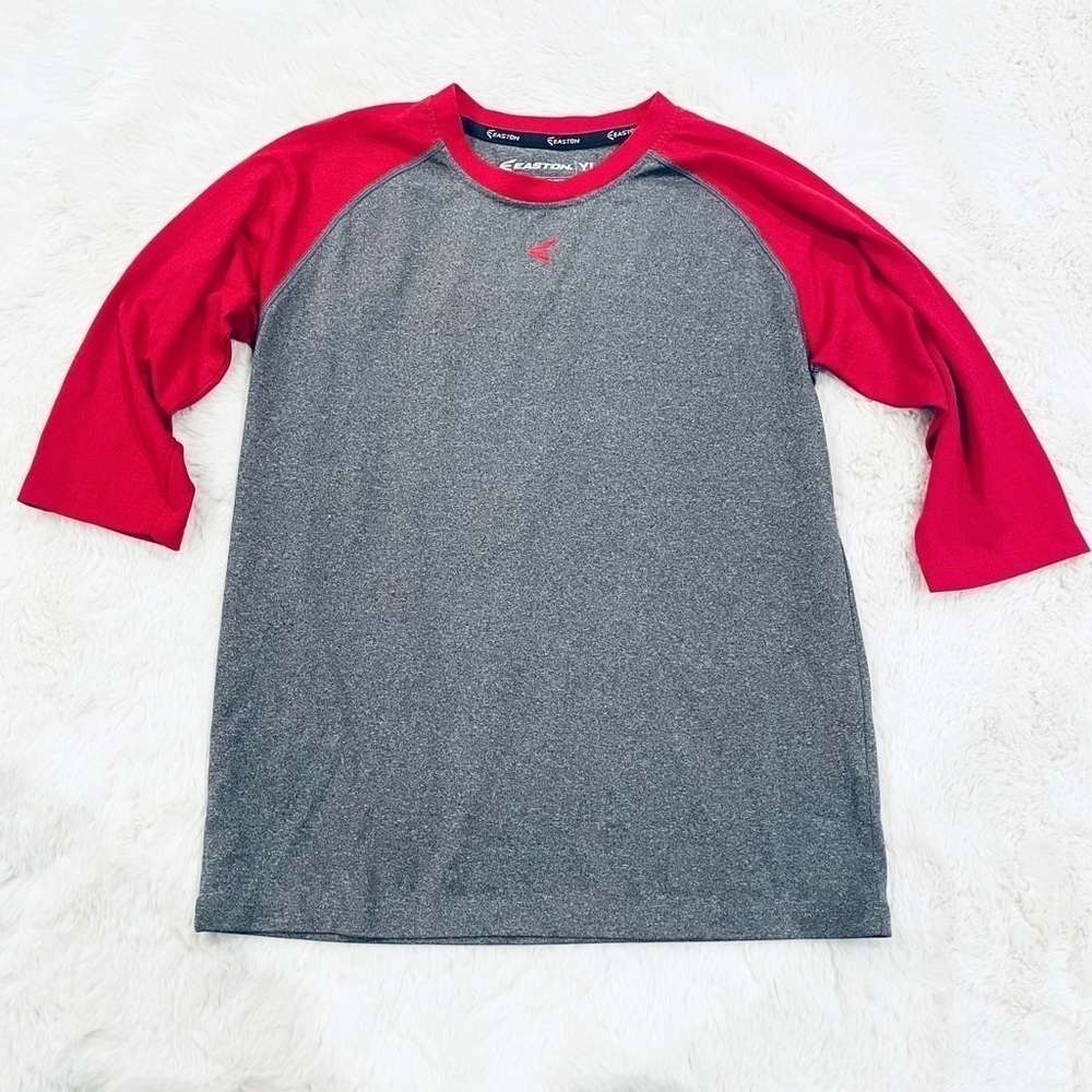Easton Boy’s Gray Red Raglan 3/4 Sleeve Baseball T-Shirt Youth Large